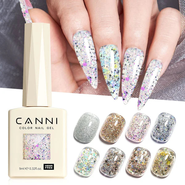 CANNI HEMA-FREE & TPO-FREE Glitter Gélový Lak 9 ml – Dawn Crystal Flash Series - 8092