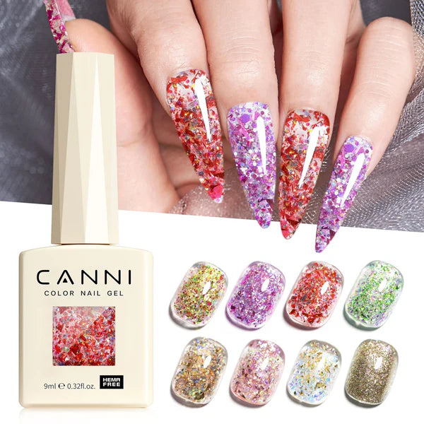 CANNI HEMA-FREE & TPO-FREE Glitter Gélový Lak 9 ml – Prism Flash Series - 8074
