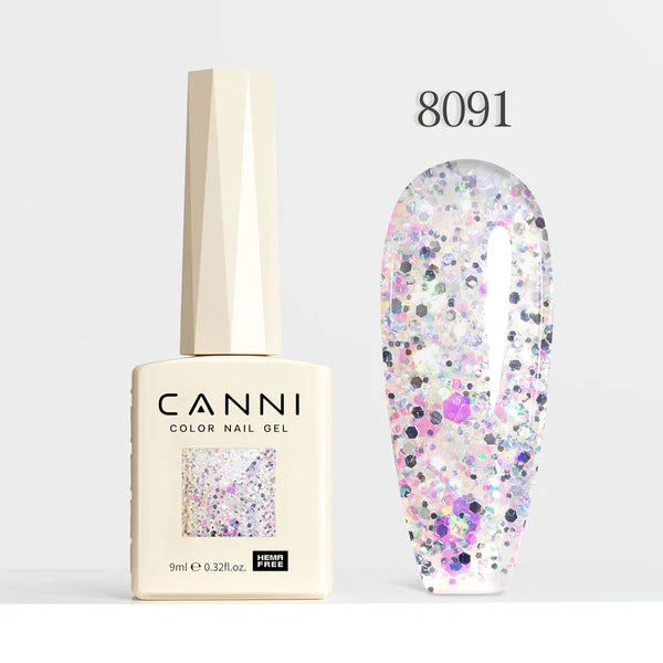 CANNI HEMA-FREE & TPO-FREE Glitter Gélový Lak 9 ml – Dawn Crystal Flash Series - 8091