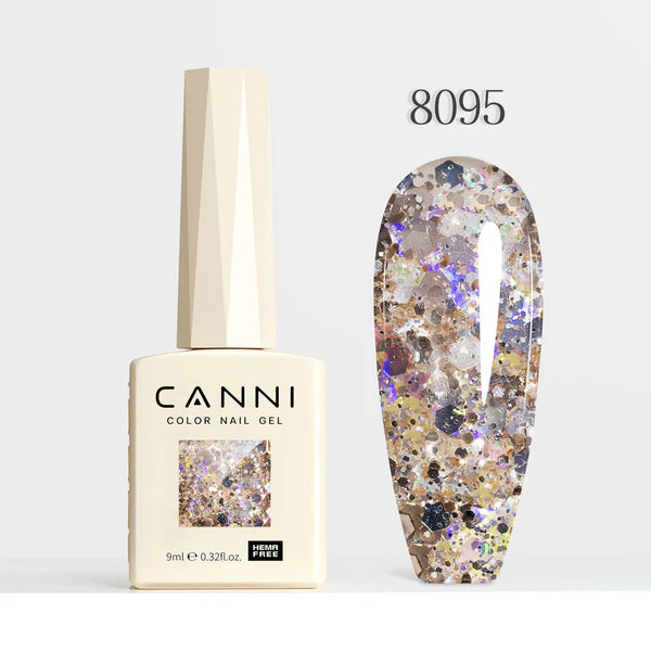 CANNI HEMA-FREE & TPO-FREE Glitter Gélový Lak 9 ml – Dawn Crystal Flash Series - 8095