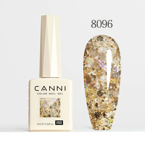 CANNI HEMA-FREE & TPO-FREE Glitter Gélový Lak 9 ml – Dawn Crystal Flash Series - 8096