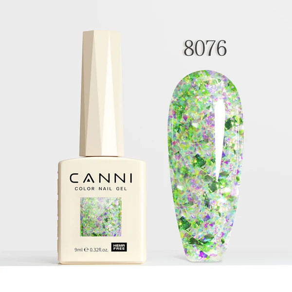 CANNI HEMA-FREE & TPO-FREE Glitter Gélový Lak 9 ml – Prism Flash Series - 8076