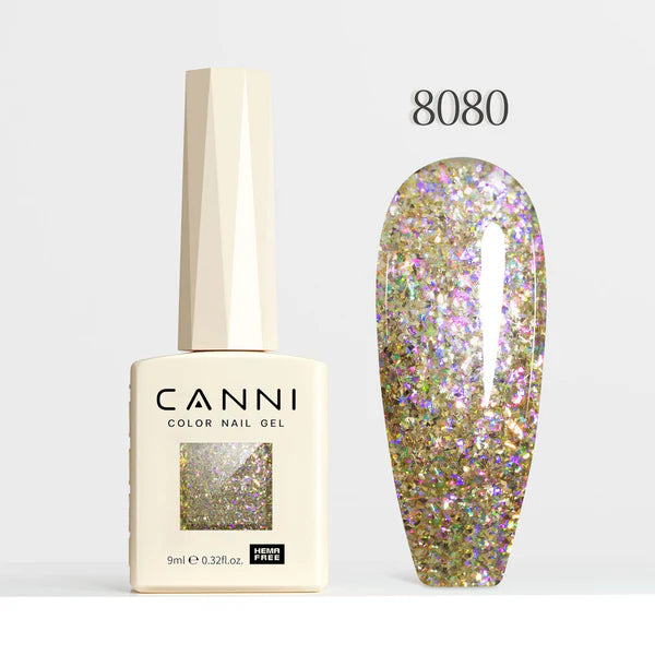 CANNI HEMA-FREE & TPO-FREE Glitter Gélový Lak 9 ml – Prism Flash Series - 8080