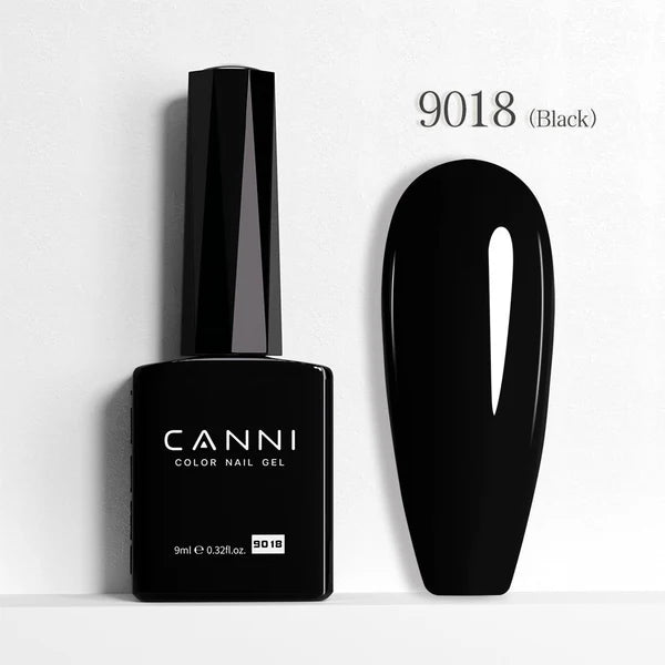 CANNI HEMA & TPO Free UVLED gélový lak 9 ml – 9018 (Čierna)