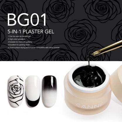 CANNI 5in1 Plaster Gel BG01 – čierny zdobiaci gél na nechty, 10 g