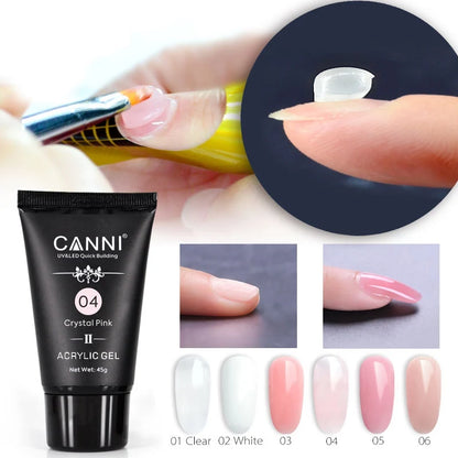 CANNI HEMA & TPO Free akrylgél (polygél) sada 6 × 45 g + 2× Nail Liquid 75 ml ZADARMO