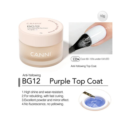 CANNI High Shine Purple Top Coat BG12 – lesklý vrchný gél, 10 g