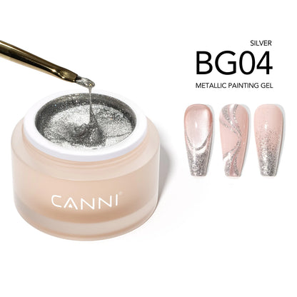 CANNI Metallic Painting Gel BG04 – strieborný zdobiaci gél na nechty, 10 g