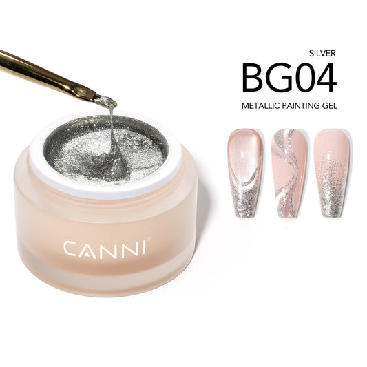 CANNI Metallic Painting Gel BG04 – strieborný zdobiaci gél na nechty, 10 g