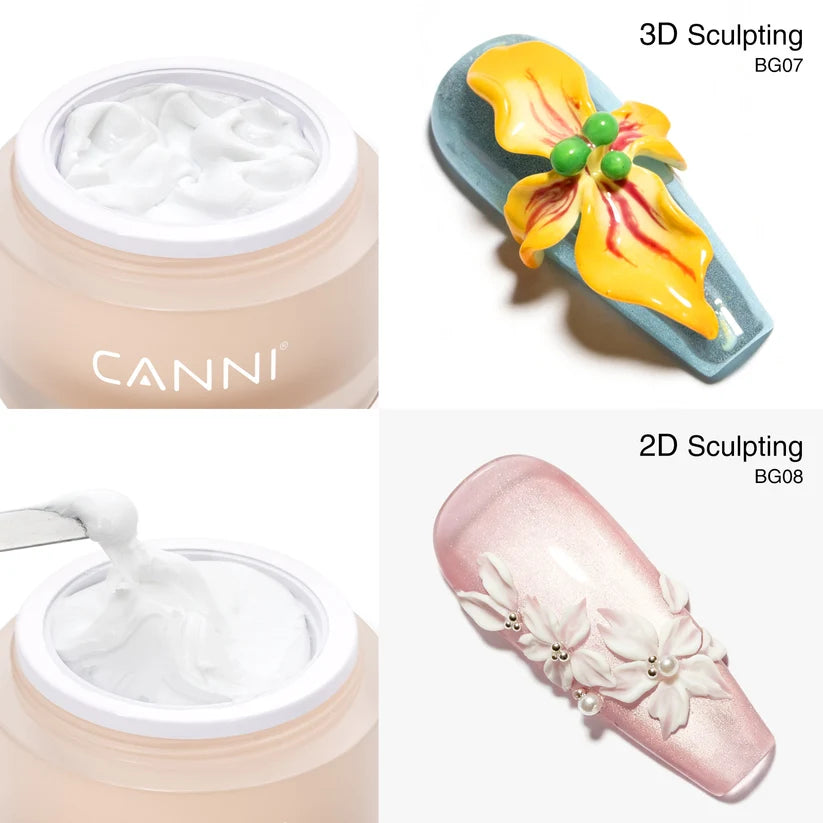 CANNI 2D Sculpting Gel BG08 – biely zdobiaci gél na reliéfne vzory, 10 g